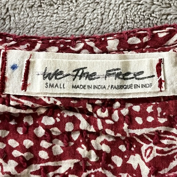Free People We The Free Cool Meadow Red Boho Printed Blouse Cotton Size Small - Picture 10 of 15